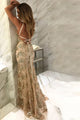 Mermaid V-Neck Floor-Length Champagne Lace Prom Dress with Sequins OHC062 | Cathyprom