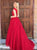 A-Line V-Neck Sweep Train Long Dark Red Tulle Beaded Appliques Prom Dress Evening Dress OHC590