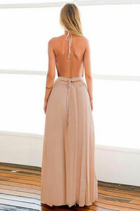 A-Line Halter Backless Floor-Length Blush Prom Dress with Pleats OHC065 | Cathyprom