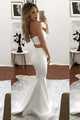 Two Piece Sweetheart Sweep Train White Stretch Satin Prom Dress P4