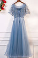 A-Line Square Floor-Length Dark Blue Tulle Prom Dress with Appliques Ruffles Q85