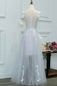 A-Line Crew Floor-Length Lavender Tulle Prom Dress with Appliques Bow Q77