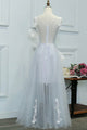 A-Line Crew Floor-Length Lavender Tulle Prom Dress with Appliques Bow Q77