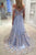 A-Line Off-the-Shoulder Sweep Train Blue Tulle Prom Dress with Appliques L3