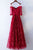 A-Line Off-the-Shoulder Floor-Length Half Sleeves Dark Red Lace Prom Dress Q75