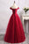 A-Line Off-the-Shoulder Floor-Length Dark Red Tulle Prom Dress Q73