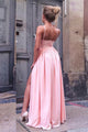 A-Line Spaghetti Straps Split Side Pink Chiffon Sleeveless Prom Dress Q66