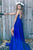 A-Line Scoop Split Side Royal Blue Criss-Cross Straps Satin Prom Dress Q50