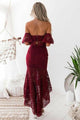 Two Piece Off-the-Shoulder Backless High Low Burgundy Lace Prom Dress OHC010 | Cathyprom