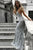 Mermaid Deep V-Neck Backless Sweep Train Grey Tulle Prom Dress with Appliques Z33