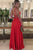 A-Line Deep V-Neck Floor-Length Red Chiffon Backless Prom Dress with Beading Z30