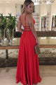 A-Line Deep V-Neck Floor-Length Red Chiffon Backless Prom Dress with Beading Z30