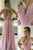 A-Line V-Neck Sweep Train Criss-Cross Straps Pink Chiffon Prom Dress with Beading Q37