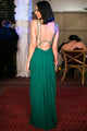 A-Line Deep V-Neck Floor-Length Green Chiffon Open Back Prom Dress Q35