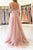 A-Line Bateau Long Sleeves Sweep Train Pink Tulle Prom Dress with Appliques Q32