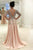 A-Line Deep V-Neck Long Sleeves Split Pink Tulle Backless Prom Dress with Beading Q31