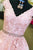 A-Line V-Neck Sweep Train Pink Tulle Prom Dress with Appliques Beading Q22