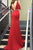 Mermaid Deep V-Neck Sweep Train Red Stretch Satin Backless Beaded Prom Dress Q12