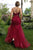 Two Piece Crew Sweep Train Criss-Cross Straps Dark Red Tulle Beaded Prom Dress Z29