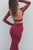 Two Piece Memraid Bateau Sweep Train Long Sleeves Burgundy Stretch Satin Prom Dress with Lace Z24