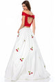 Two Piece Off-the-Shoulder Sweep Train White Satin Sleeveless Prom Dress with Embroidery C25