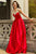 A-Line Jewel Sweep Train Red Satin Sleeveless Prom Dress with Beading Z10