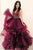 A-Line Deep V-Neck Sweep Train Purple Tulle Backless Beaded Prom Dress with Ruffles C3