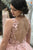A-Line Deep V-Neck Sweep Train Pink Tulle Open Back Prom Dress with Appliques L28