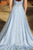 A-Line Sweetheart Sweep Train Blue Tulle Sleeveless Prom Dress with Beading Sequins L6