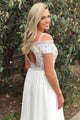 A-Line Square Sweep Train Cold Shoulder Empire White Tulle Prom Dress with Embroidery L18