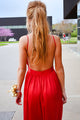 A-line Spaghetti Straps Red Floor-length Stretch Satin Backless Prom Dresses P41