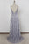Sheath Spaghetti Straps Sweep Train Backless Grey Tulle Prom Dress with Appliques P24