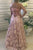 A-Line Scoop Sweep Train Pink Lace Open Back Sleeveless Prom Dress with Beading C23