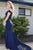 Mermaid Off-the-Shoulder Sweep Train Navy Blue Prom Dress with Appliques OHC076 | Cathyprom