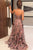 A-Line Sweetheart Sweep Train Blush Printed Chiffon Prom Dress with Beading Z39