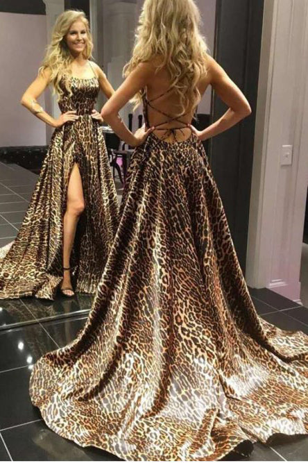 Sexy Prom Dresses A-Line Spaghetti Straps Sweep Train Leopard Printed cathyprom Sexy Prom Dresses A-Line Spaghetti Straps Sweep Train Leopard Printed cathyprom