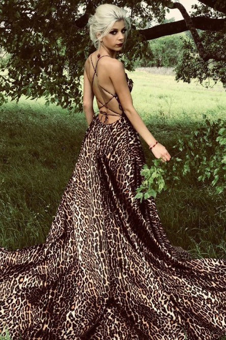 Sexy Prom Dresses A-Line Spaghetti Straps Sweep Train Leopard Printed cathyprom Sexy Prom Dresses A-Line Spaghetti Straps Sweep Train Leopard Printed cathyprom