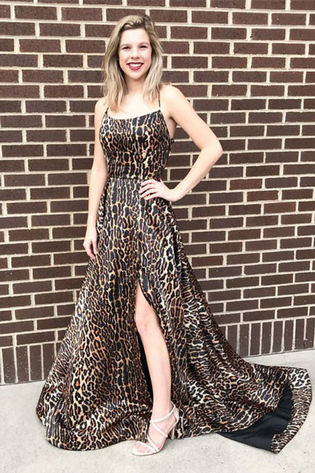 Sexy Prom Dresses A-Line Spaghetti Straps Sweep Train Leopard Printed cathyprom Sexy Prom Dresses A-Line Spaghetti Straps Sweep Train Leopard Printed cathyprom