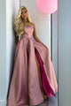 Cheap Prom Dresses A-Line Spaghetti Straps Backless Sweep Train Rose Pink Split Long Prom Dress OHC563