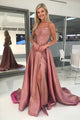 Cheap Prom Dresses A-Line Spaghetti Straps Backless Sweep Train Rose Pink Split Long Prom Dress OHC563