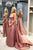 Cheap Prom Dresses A-Line Spaghetti Straps Backless Sweep Train Rose Pink Split Long Prom Dress OHC563