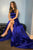 A-Line Crew Sweep Train Royal Blue Prom Dress with Pockets Split OHC553