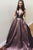 Elegant A-Line Deep V-Neck Sweep Train Metallic Brown Long Prom Dress with Pockets OHC567