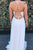 A-Line Deep V-Neck Sweep Train Split Criss-Cross Straps White Chiffon Embroidery Prom Dress C17