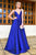Simple A Line V-neck Sleeveless Royal Blue Backless Long Satin Prom Evening Dress OHC576