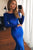 Mermaid Bateau Long Sleeves Floor-Length Royal Blue Sequined Prom Dress OHC551