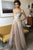 Charming A-Line One-Shoulder Floor-Length Long Champagne Prom Dress with Beading Split OHC566