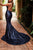 Mermaid Spaghetti Straps Backless Sweep Train Navy Blue Sequined Prom Dress OHC013 | Cathyprom