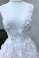 A-Line V-Neck Floor-Length Pink Prom Dress with Appliques Pearls OVR002 | Cathyprom