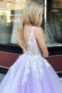 A-Line V-Neck Floor-Length Pink Prom Dress with Appliques Pearls OVR002 | Cathyprom